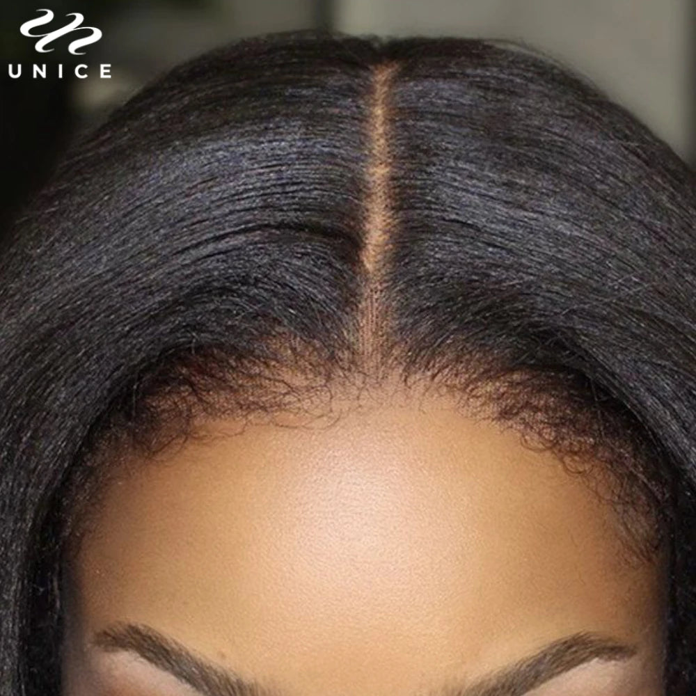 UNice Pre Everything 13x6 Lace Frontal Wig Coily Edges Yaki Straight Human Hair Lace Front Wig Pre Cut Pre Bleached Pre Plucked