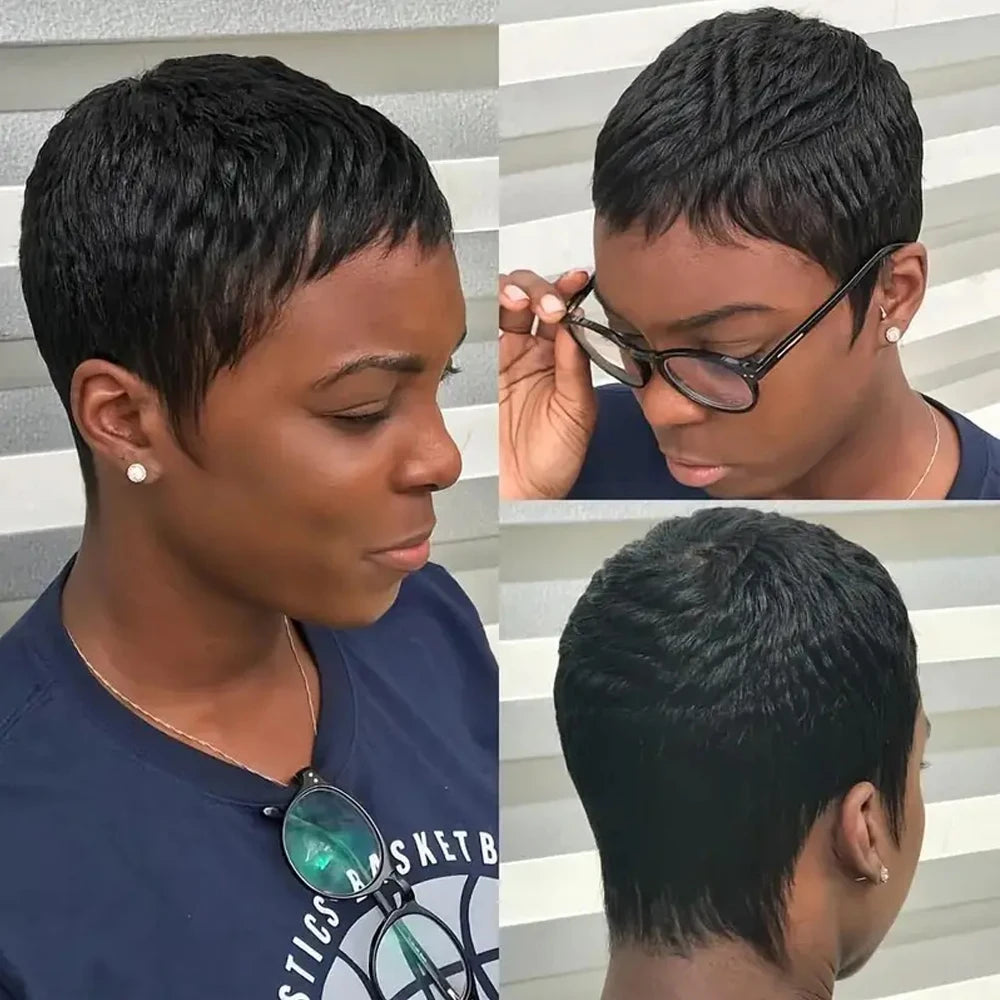 Ginia Human Hair Wigs Natural Color Pixie Cut Cheap Human