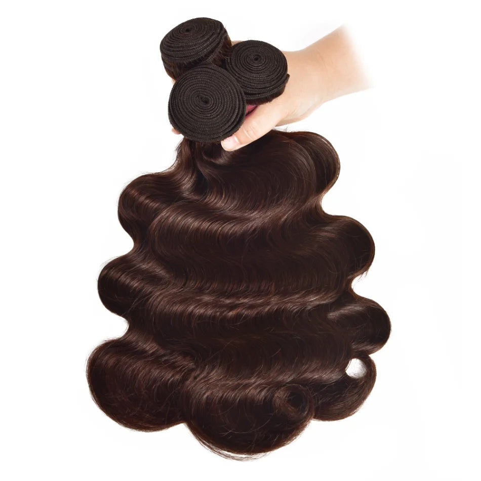 Unice Hair 3 PCS Brazilian Color 2 Body Wave Bundles Deal 100% Human Hair Bundles Virgin Darkest Brown Extensions Remy Wavy Hair