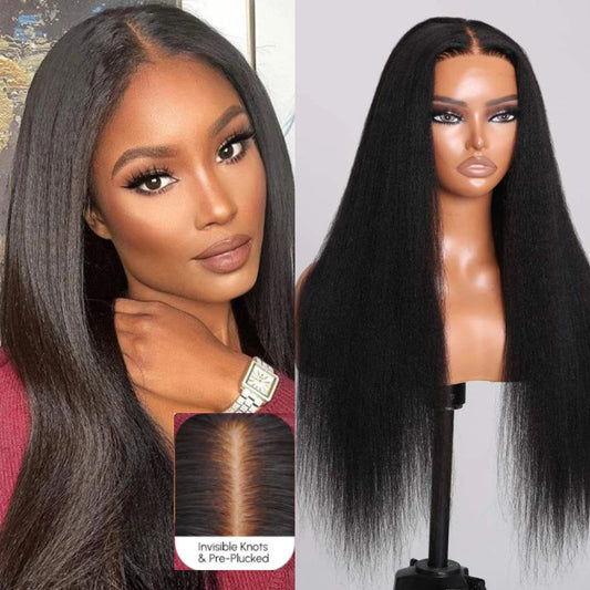 Unice Hair Bye Bye Knots Wig 7x5 Invisible Knots Pre-Cut Lace Wig Black Yaki Straight Put On And Go Glueless Wig Human Hair