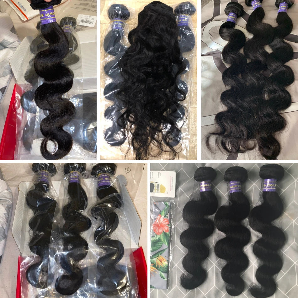 Unice Hair 3 Pcs Peruvian Body Wave Human Hair Bundles with Closure Hair Human Hair Weave Bundles with Closure 3+1 Remy Hair