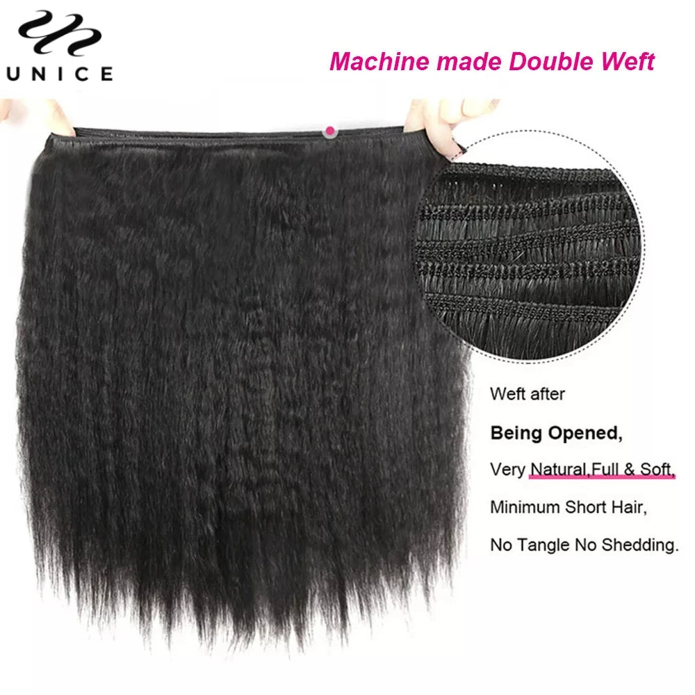 UNICE Hair Kinky Straight Human Hair Bundles 1/3/4 PCS Deal Natural Color 100% Human Hair 100Grams Per Bundle Sew In Weaves