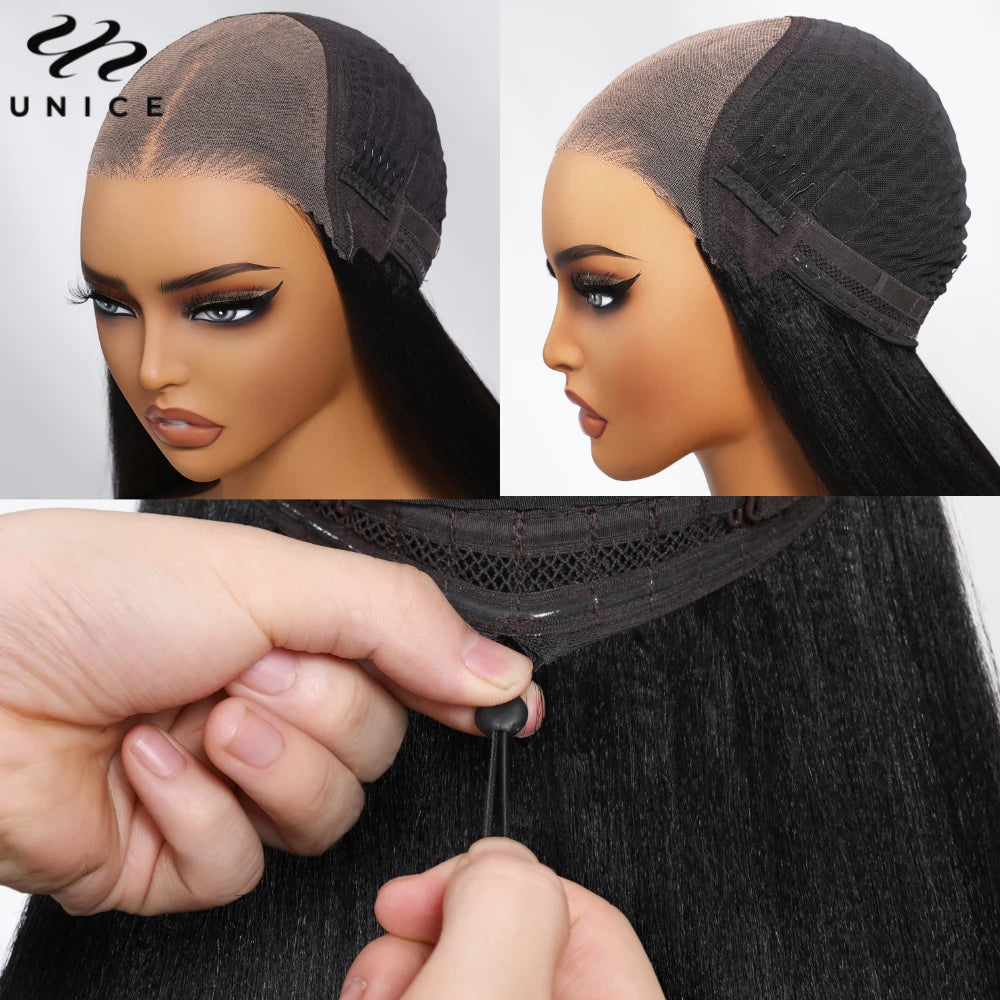 UNICE Hair Yaki Straight 7x5 Lace Closure Glueless Wigs Human Hair Ready To Wear Pre Cut Pre Bleached Pre Plucked Lace Wig