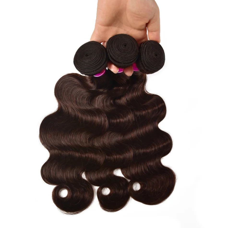 Unice Hair 3 PCS Brazilian Color 2 Body Wave Bundles Deal 100% Human Hair Bundles Virgin Darkest Brown Extensions Remy Wavy Hair
