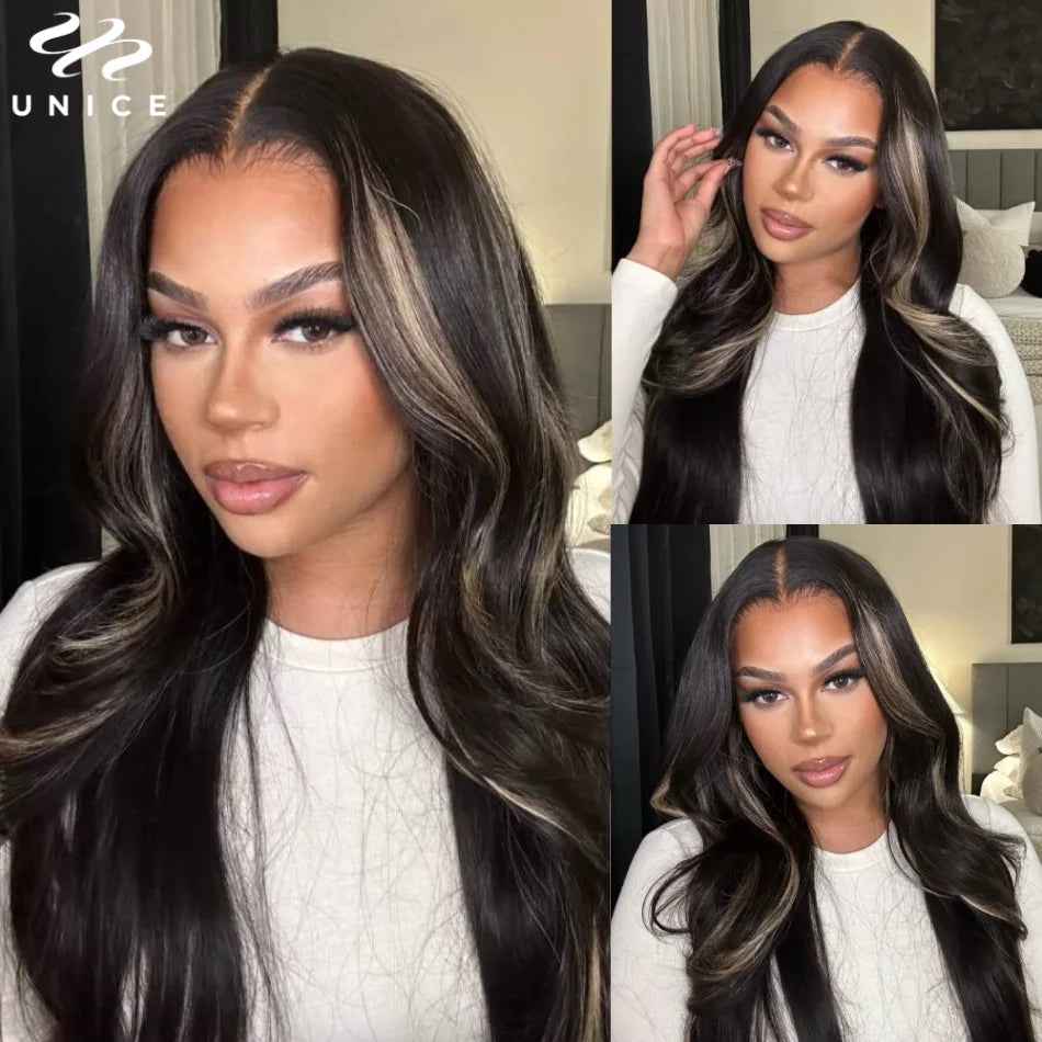 Pre Everything 7x5 Wear Go Glueless Wig Blonde Highlight Lace Wig Body Wave Human Hair Lace Front Wig Pre Cut Bleached Wig