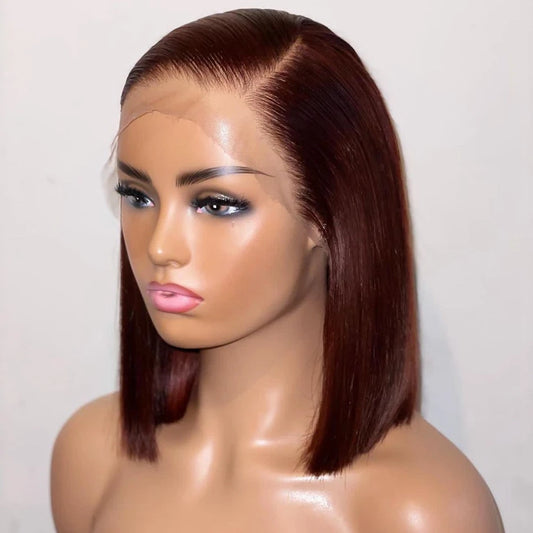 Short Bob Soft 180Density Burgundy 99j Straight Lace Front Wig For Black Women With Baby Hair Glueless Wine Natural Hairline
