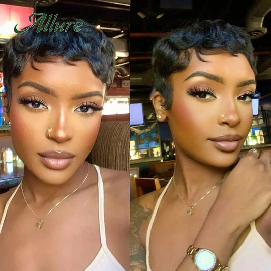 Brazilian Wear to go Short Pixie Cut 13X6x1 Part Lace Front Human Hair Wigs For Women Glueless Remy Hair Colored Bob Wigs Allure
