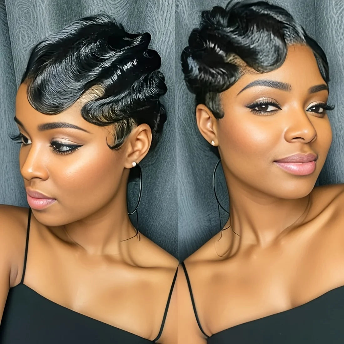 Short Finger Wave Wig Brazilian Human Hair Wig For Women Short Water Wave Deep Wave Wig Pixie Cut Wigs For Daily And Party Use