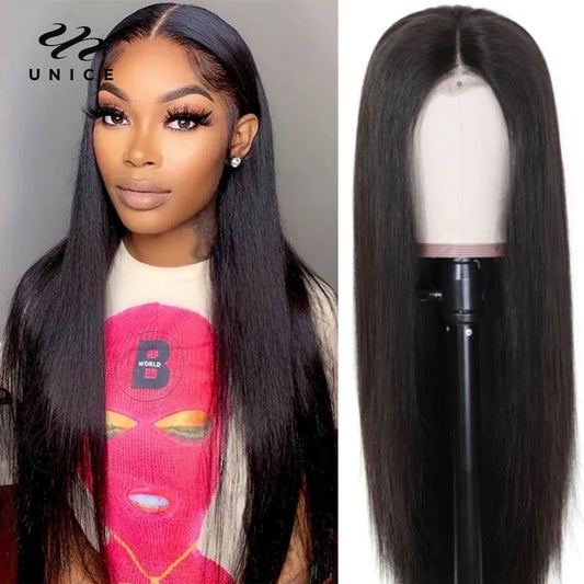 UNice Hair 4x4 Closure Wig Pre-Plucked Premium Straight Lace Closure Wig 100% Human Hair Lace Wigs With Baby Hair