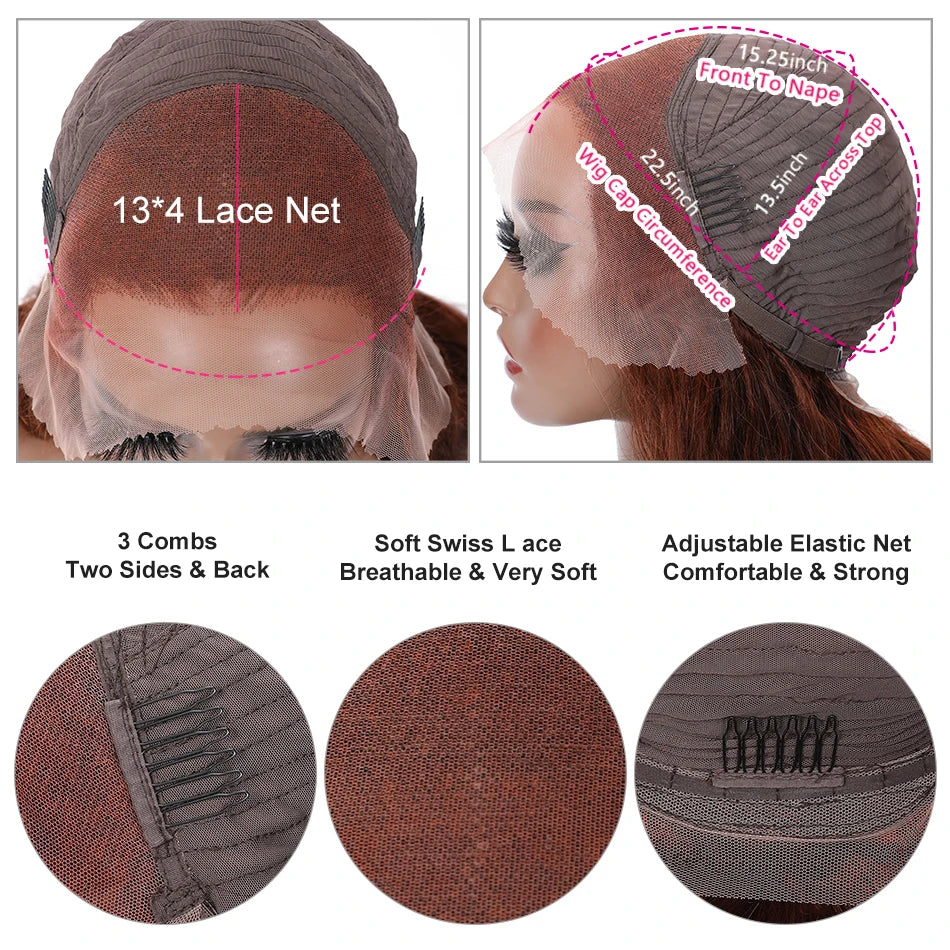 UNice Hair Reddish Brown Body Wave 13x4 Lace Front Wig Preplucked Human Hair Lace Frontal Wigs Can Do Any Part 30 Inch Long Wig