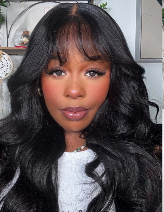 Unice Hair Pre Cut Pre Bleached 7x5 Loose Wave Wig With Bangs Wear Go Glueless Wig Pre Plucked Lace Front Human Hair Wig